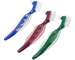 Denture Toothbrush - 3pcs Hard Double Head Denture Brush - Ergonomic Portable Cleaning Set - Multi-Layered Brushes voor Denture Care