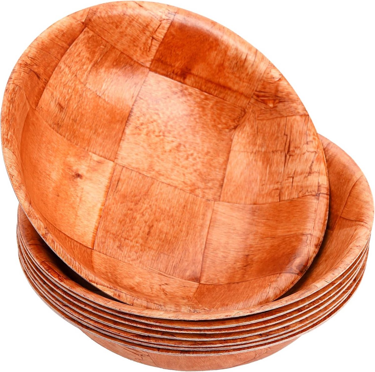 Set van 8 Houten Saladekommen, Rond en Stapelbaar - 20cm