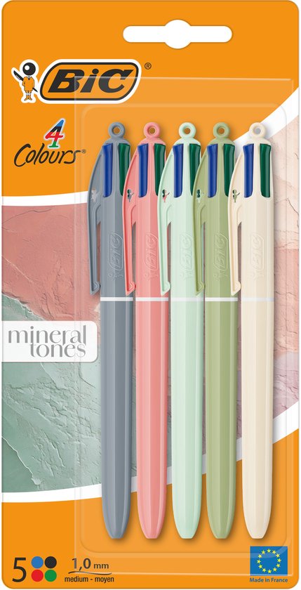 BIC 4 Couleurs Balpen Nature - 5 Pièces - Teintes naturelles - Rechargeable - Made in France 6km