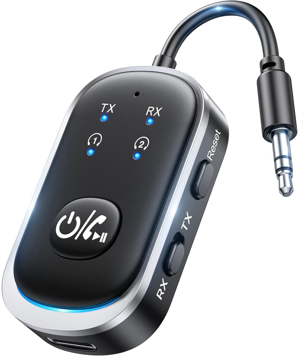 2-in-1 Bluetooth Adapter Zender Ontvanger 5.3 met 3.5mm AUX voor Hoofdtelefoon, Auto en Thuis