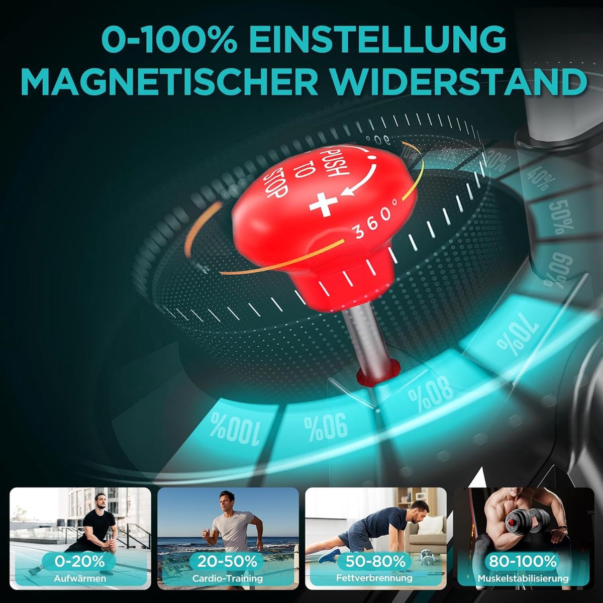 Hometrainer Stille Ergometer met LCD-Scherm en Tablethouder - afbeelding 2