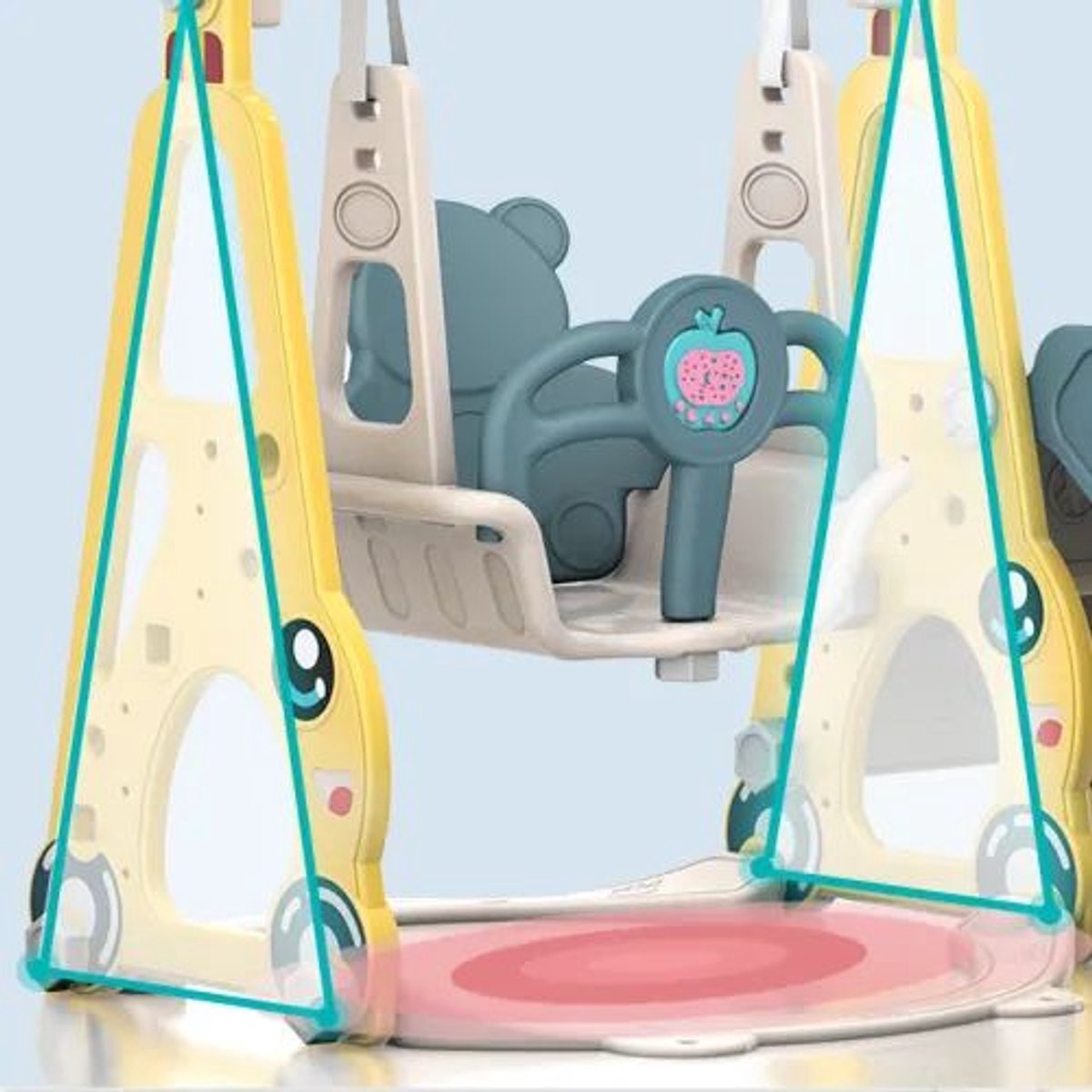 Glijbaan- En schommelset voor kinderen – Groot binnen/buiten speeltoestel–Basketbalring en muziek–Geel — afbeelding 7
