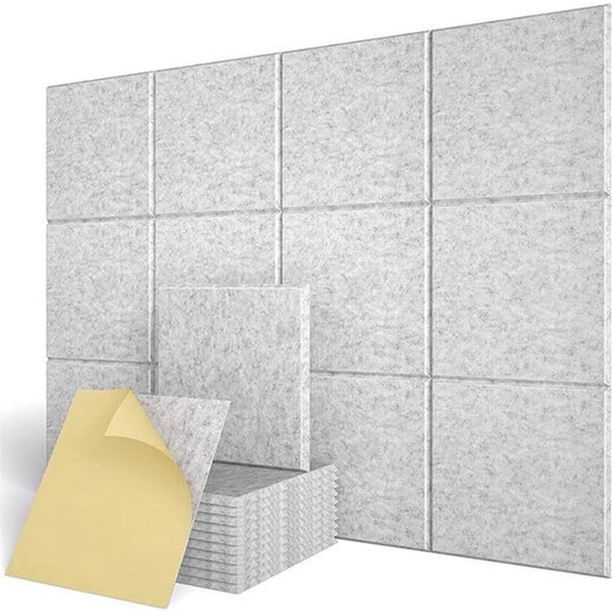 12 zelfklevende akoestische panelen, 30x30cm geluidsisolerende schuimpanelen van polyester met hoge dichtheid voor wanden, geluidsisolerende wandpanelen voor thuis en kantoor (lichtgrijs)