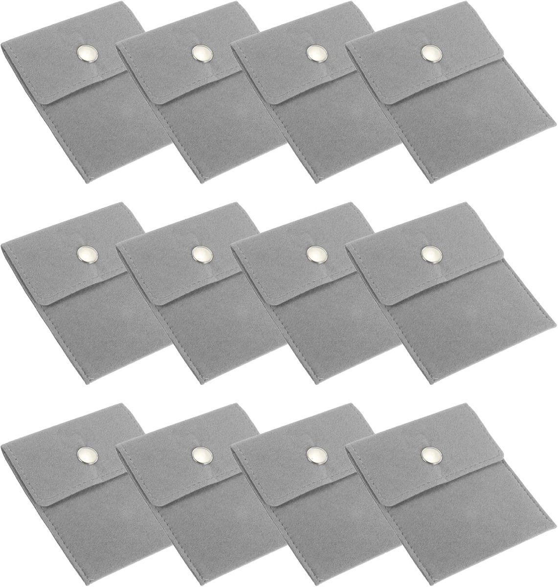 3,5 x 4 inch sieraden zakje - 12 stuks fluwelen zakjes - drukknoop draagbare opbergtas voor oorbellen armbanden kettingen ringen horloge - grijs