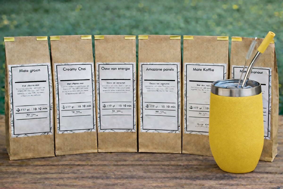 Maté Compleet starterspakket, compleet met populaire Yerba Kalebas, Bombilla en zes smaken heerlijke Maté