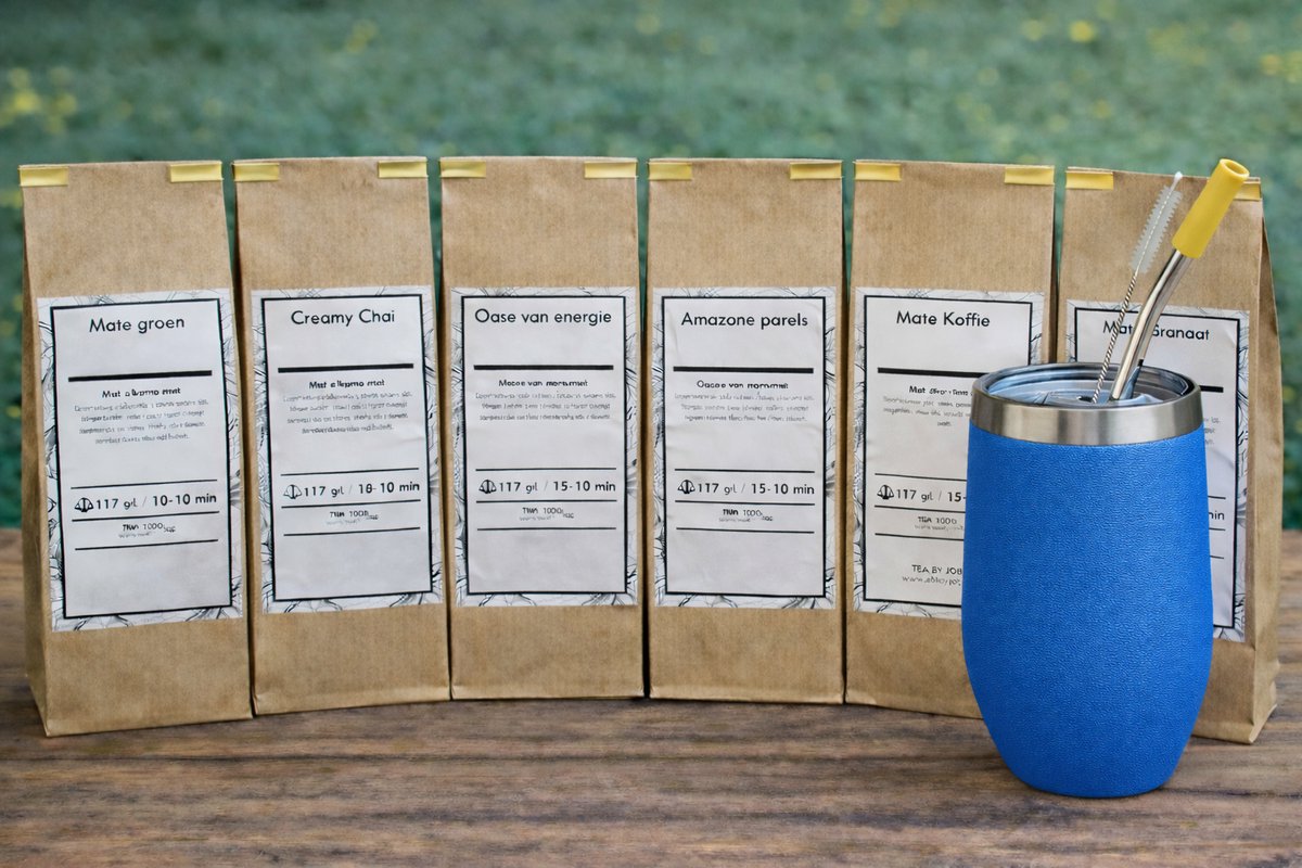 Maté Compleet starterspakket, compleet met populaire Yerba Kalebas, Bombilla en zes smaken heerlijke Maté