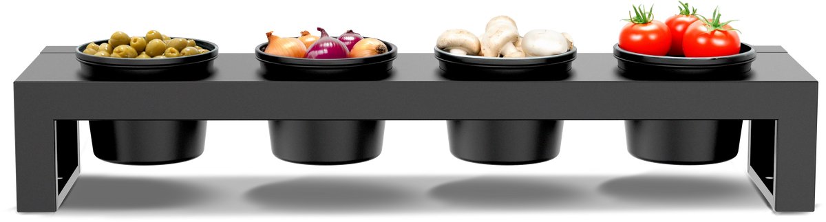 Cozze® topping station met vier niet-klevende kommen voor buitenkeuken en tafelgebruik