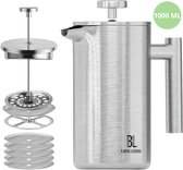 Bjørn Liebdhal Premium Cafetiére, Dubbelwandig, Roestvrij Staal, 1000 ml - French Press Koffiemaker - Geschikt Voor Koffie, Melkopschuimen & Thee
