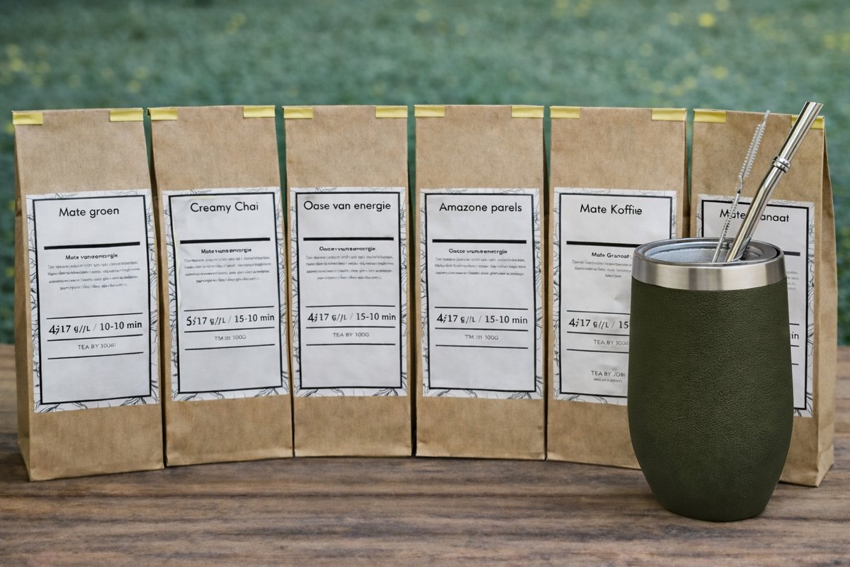 Maté Compleet starterspakket, compleet met populaire Yerba Kalebas, Bombilla en zes smaken heerlijke Maté