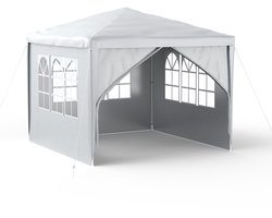 NAIZY Pavilion 3x3m Tent Partytent Waterdichte Stal met 4 Zijpanelen & Ramen & Vaste Grondnagels Tuinpaviljoen Winterbestendige UV-bescherming, grijs