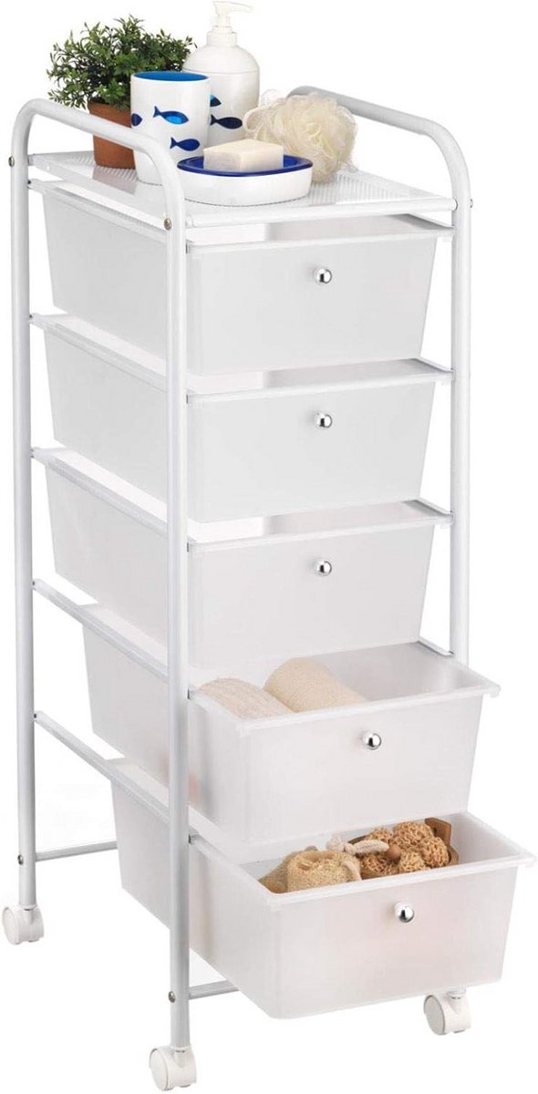 Mobiele Rolcontainer met 5 Transparante Laden - Badkamer of Kantooropslag