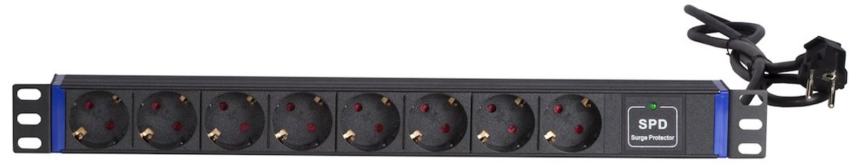19 inch 8-voudige stekkerdoos - Surge Protection Device - zwart (DS-8PDU-SPD) - contactdooscombinatie