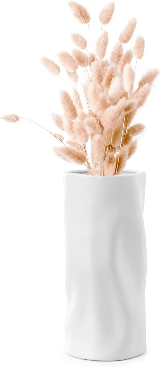 Famanu Decoratieve vaas van keramiek 25 cm hoog Modern design in cilindervorm Bloemenvaas in wit