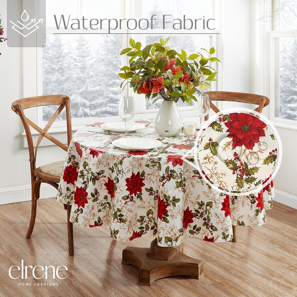 Water- en Vlekbestendig Ovaal Tafelkleed met Flanel Onderkant Kerstster Design