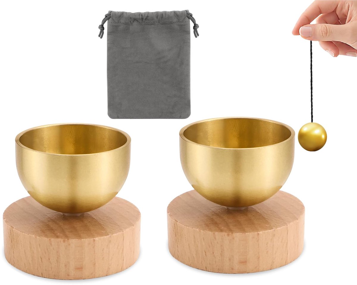 Mini messing klankschaalset - 2 stuks - Klank Schaal - Mini klankschaalset - met messing bel - handgemaakte kleine Tibetaanse klankschaal - 3-in-1 meditatietool - Geschikt voor geluidstherapie - aromatherapie en mindfulness - Mooie cadeaus