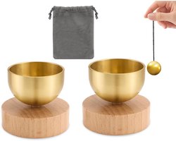 Mini messing klankschaalset - 2 stuks - Klank Schaal - Mini klankschaalset - met messing bel - handgemaakte kleine Tibetaanse klankschaal - 3-in-1 meditatietool - Geschikt voor geluidstherapie - aromatherapie en mindfulness - Mooie cadeaus