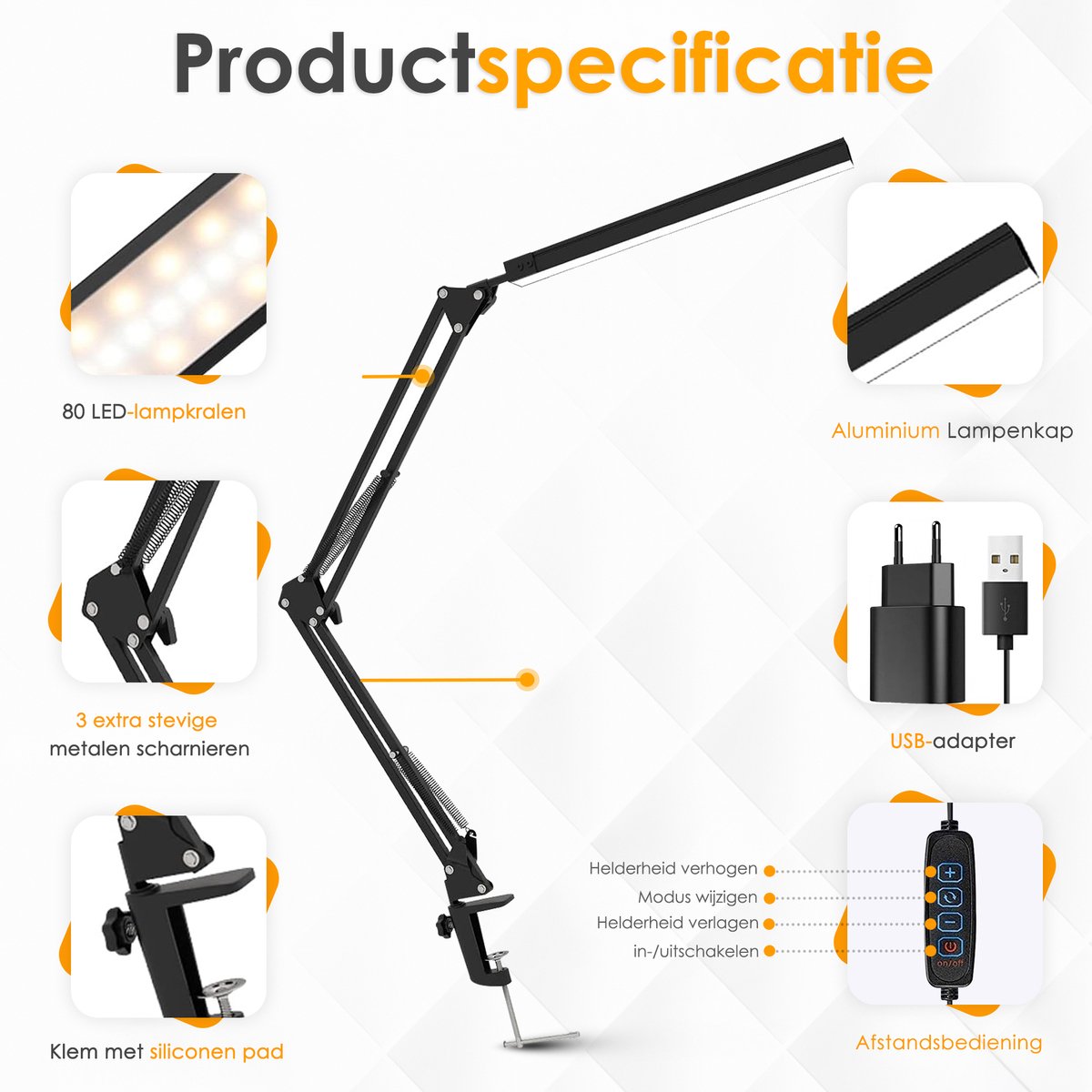 Vesfy LED Bureaulamp met Klem - Dimbaar thumbnail 5