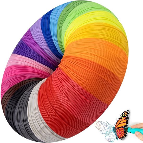 Recharges pour Stylo 3D - Filament PLA 1,75 mm - 100 Mètres - Respectueux de l'Environnement, Non Toxique, Biodégradable – Recharge Universelle - Ravitaillement - Compatible avec pratiquement tous les Stylos 3D - 20 couleurs aléatoires