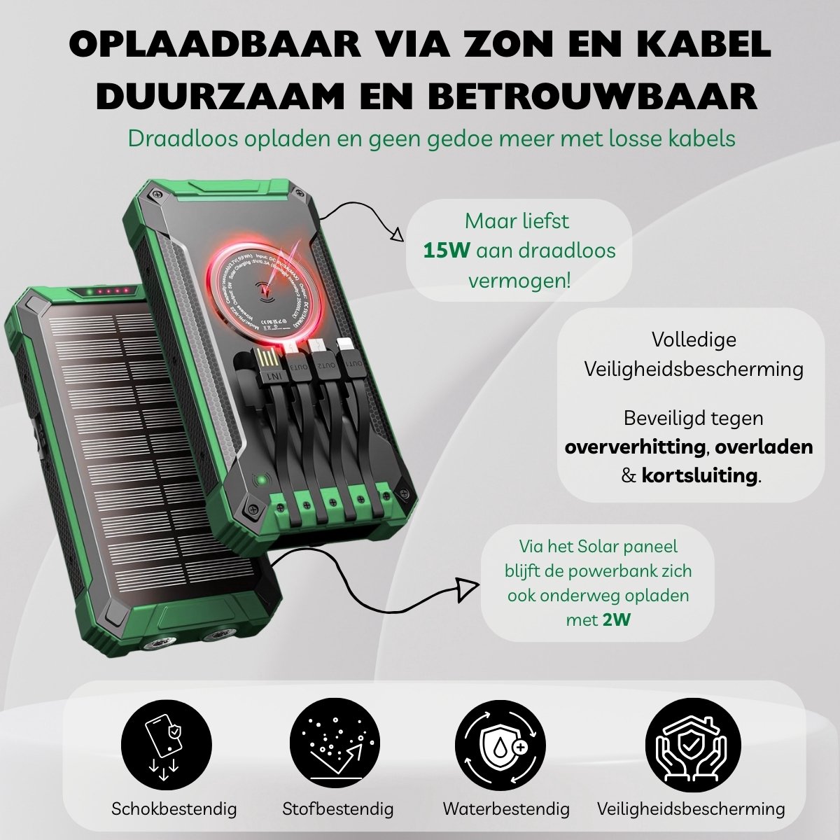 Flex Shoptotaal Avyra® Solar Powerbank 20000mAh met Draadloos Opladen - afbeelding 3