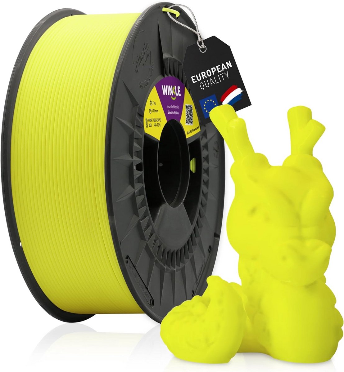 3D Printer Filament PLA 1.75mm, Elektrisch Geel (Fluorescerend), 300g Spoel