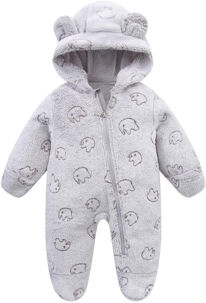Warme Fleece Babypyjama Romper met Capuchon en Voetjes voor Pasgeboren Jongens en Meisjes (0-12 maanden)
