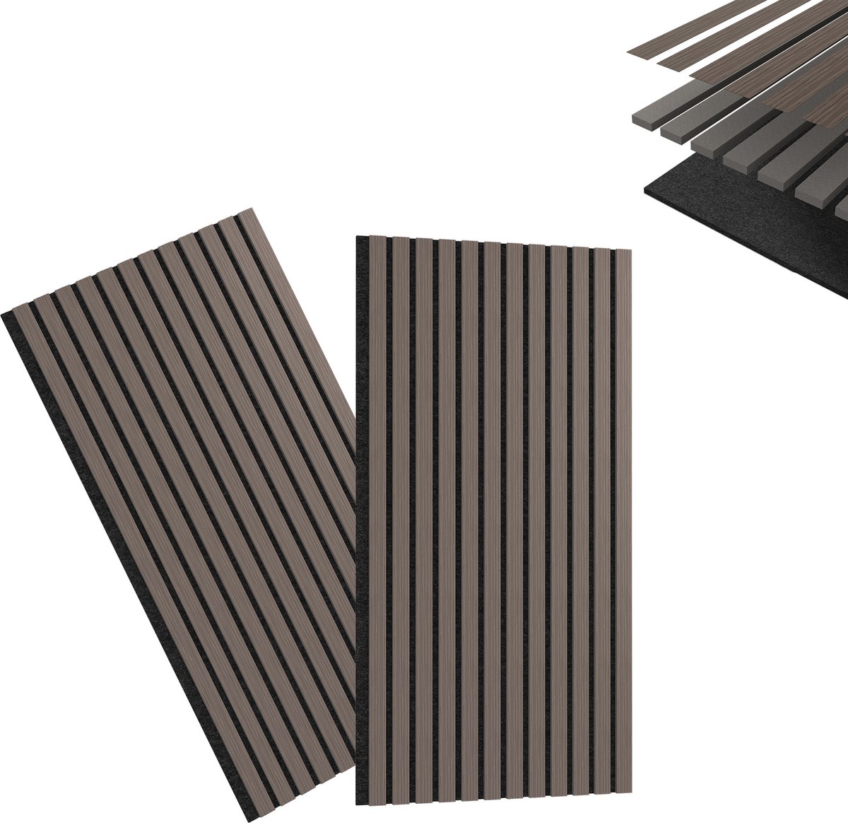 Aufun Akoestische panelen - set van 2 stuks - 120 x 60 cm - teakkleur - zelfklevende wandbekleding