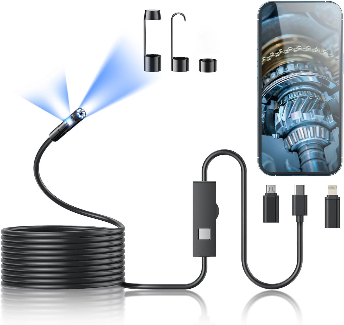Focenat Endoscoopcamera met licht, IP68 waterdichte endoscoop