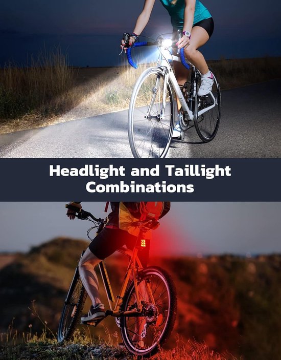 Fietsverlichting voor fietsen in het donker, USB-oplaadbare voor- en achterlichten, waterdichte IP65-fietsverlichting, 4+6-modus voor- en achterlichtset, 1,5 uur snel opladen, eenvoudig te installeren. — afbeelding 2
