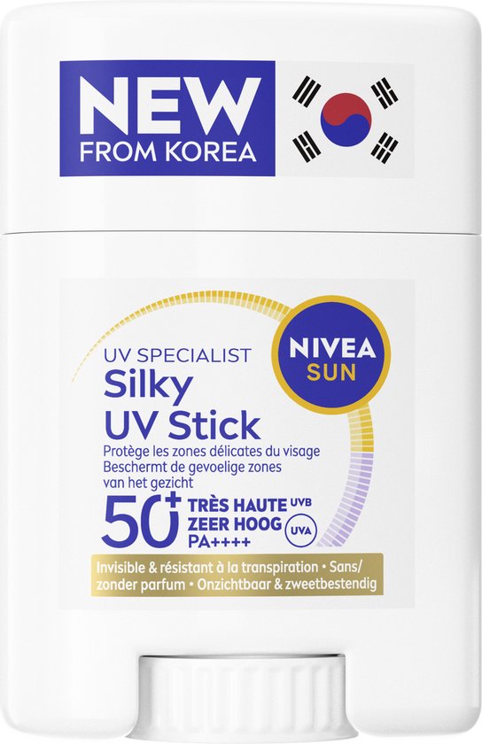 NIVEA SUN UV Face Silky Zonnebrand Stick Gezicht SPF 50+ - Zonnestick Niet vet & Onzichtbaar - Waterbestendig Sunstick - Ademende bescherming - Korean Skincare - 15gr