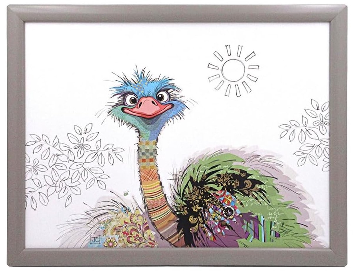 Cosy Creations- Laptray - Schoottafel - Schootkussen - Laptoptafel - Dienblad met kussen - Ozzy de struisvogel, wit 44 x 33 x 6 cm