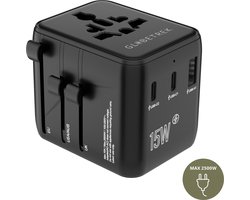GlobeTrek® Wereldstekker - Reisstekker - 2 USB-C & 1 USB-A - Wereldstekkers - Universele Wereldstekker voor 170+ Landen: Engeland (UK), Amerika (USA), Australië, Japan, Zuid Amerika, Azië, Thailand, Afrika, Europa - Reisadapter