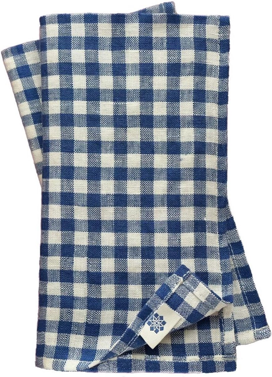 Set van 4 Linnen Servetten Geruit Landelijke Stijl Wit Blauw Wasbaar