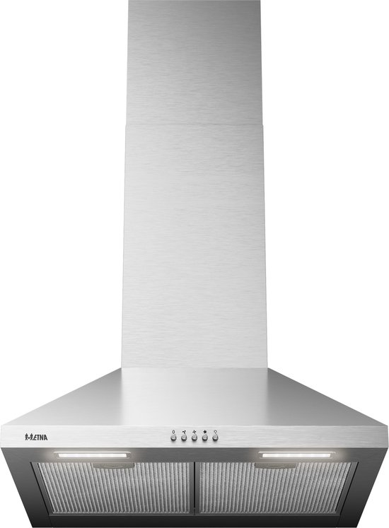 AP461RVS ETNA - Schouwkap - RVS - 60 cm - 3 Snelheden - Druktoetsen - LED spots - Energielabel A+ - Afvoer naar buiten of recirculatie