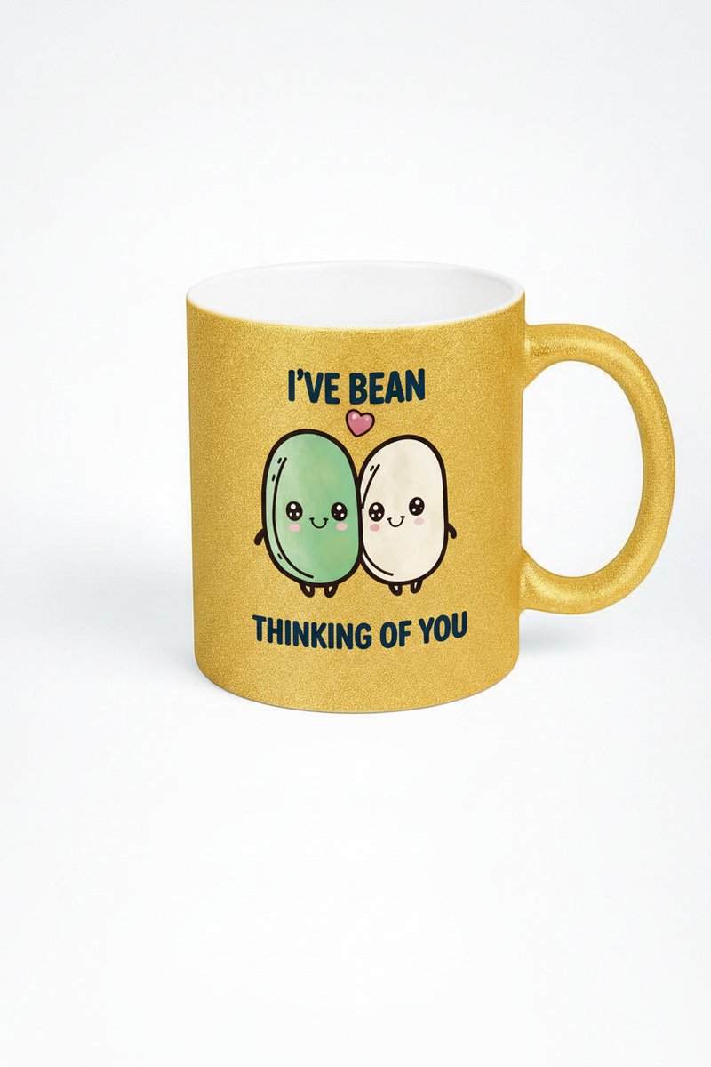 Gouden Glitter Mok 'I've Bean Thinking of You' - Grappig Bonen Design Cadeau
