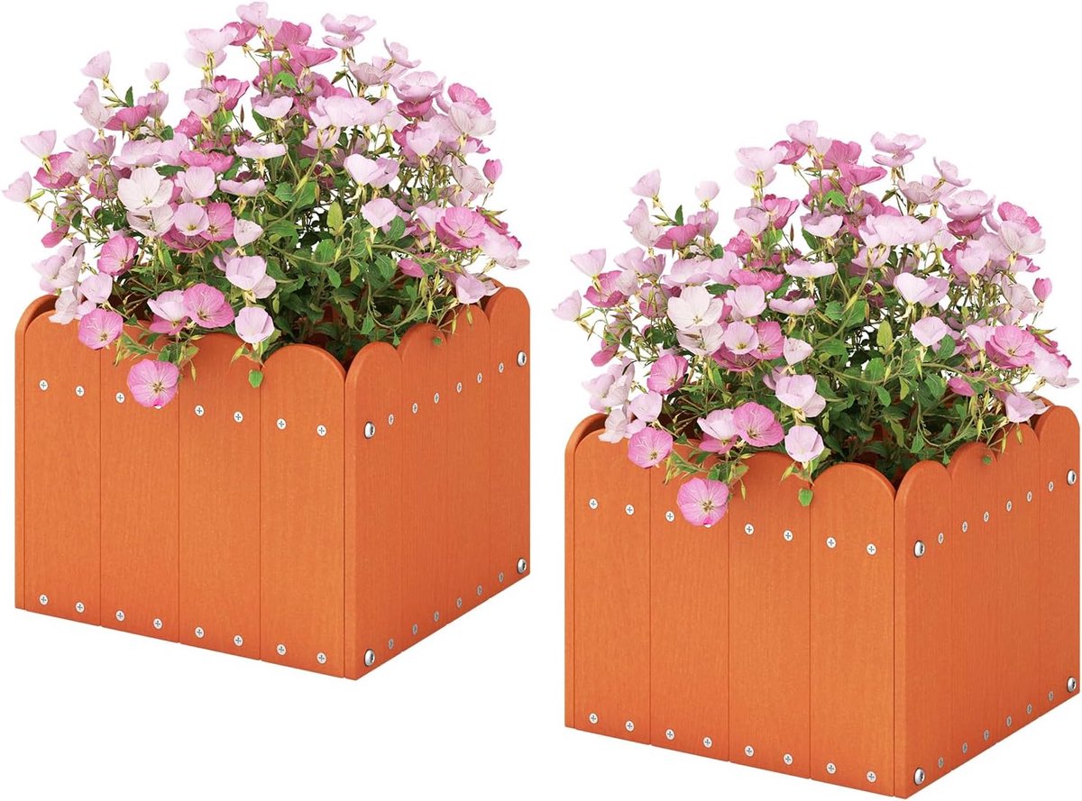 KOMFOTTEU 2 Stuks Bloempotset, vierkante plantenpotten van HDPE, plantenpotten met drainage, plantenbak, weerbestendig, plantenbakken voor groenten, bloemen, kruiden, 32 x 30 x 25 cm