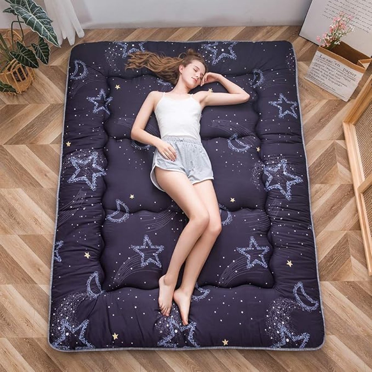 Japanse Futonmatras 90 x 190 cm – Opvouwbare Tatami Vloermatras met Memory Foam – Dikke Rolbare Bodenmatras voor Slapen, Camping & Logees – Pauwhome