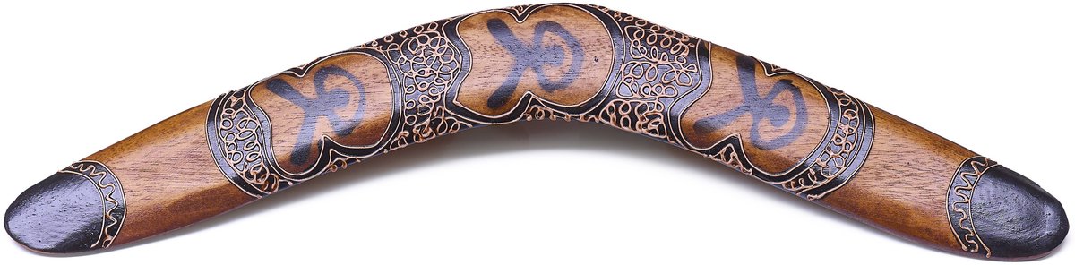 Boemerang Human 40 cm – Handgeschilderde Houten Boemerang met Aboriginal Symboliek