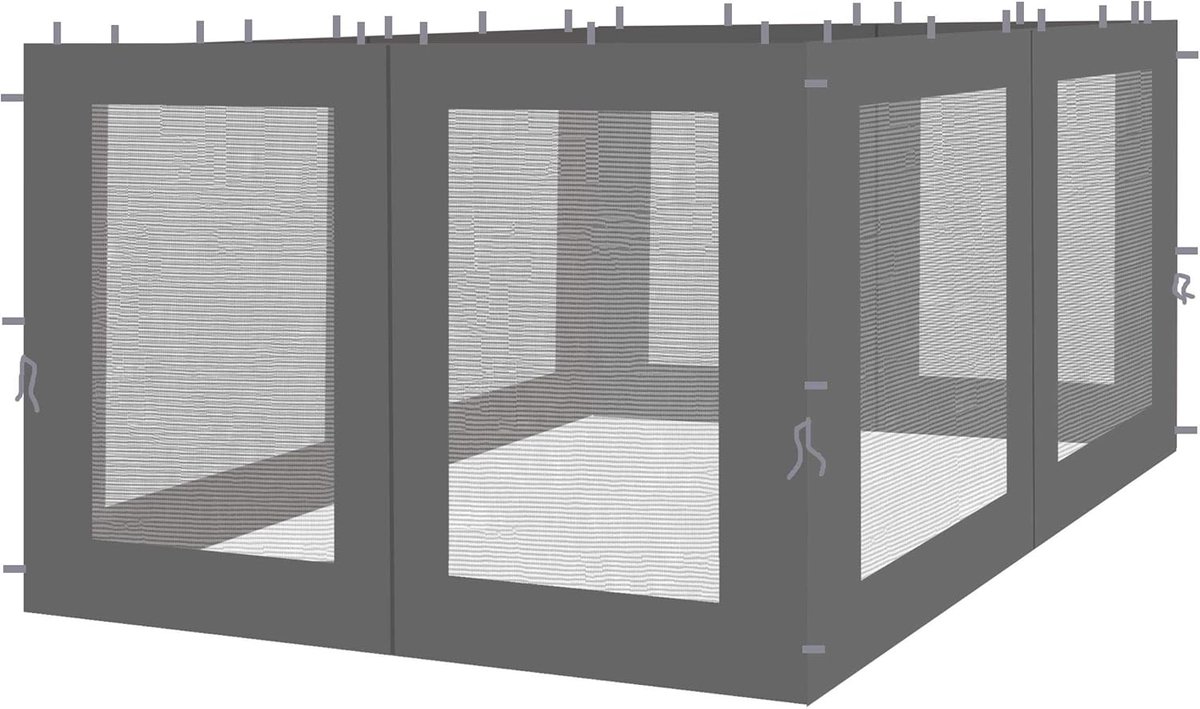 MELVRA Zijpanelen voor Paviljoen 3x3m - Set van 4 stuks - Met Geïntegreerd Muggennet - Zijwanden voor Partytent - Antraciet RAL 7012 - Klamboe Functie
