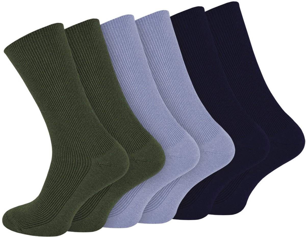 Calzera 6 Paar Diabetes Sokken - Groen/Blauw/Navy - Wijde Boord - Sokken Zonder Elastiek - Non Elastische Top - Anti-Press - Medische Sokken - Naadloos - Dames en Heren - Maat 40-46