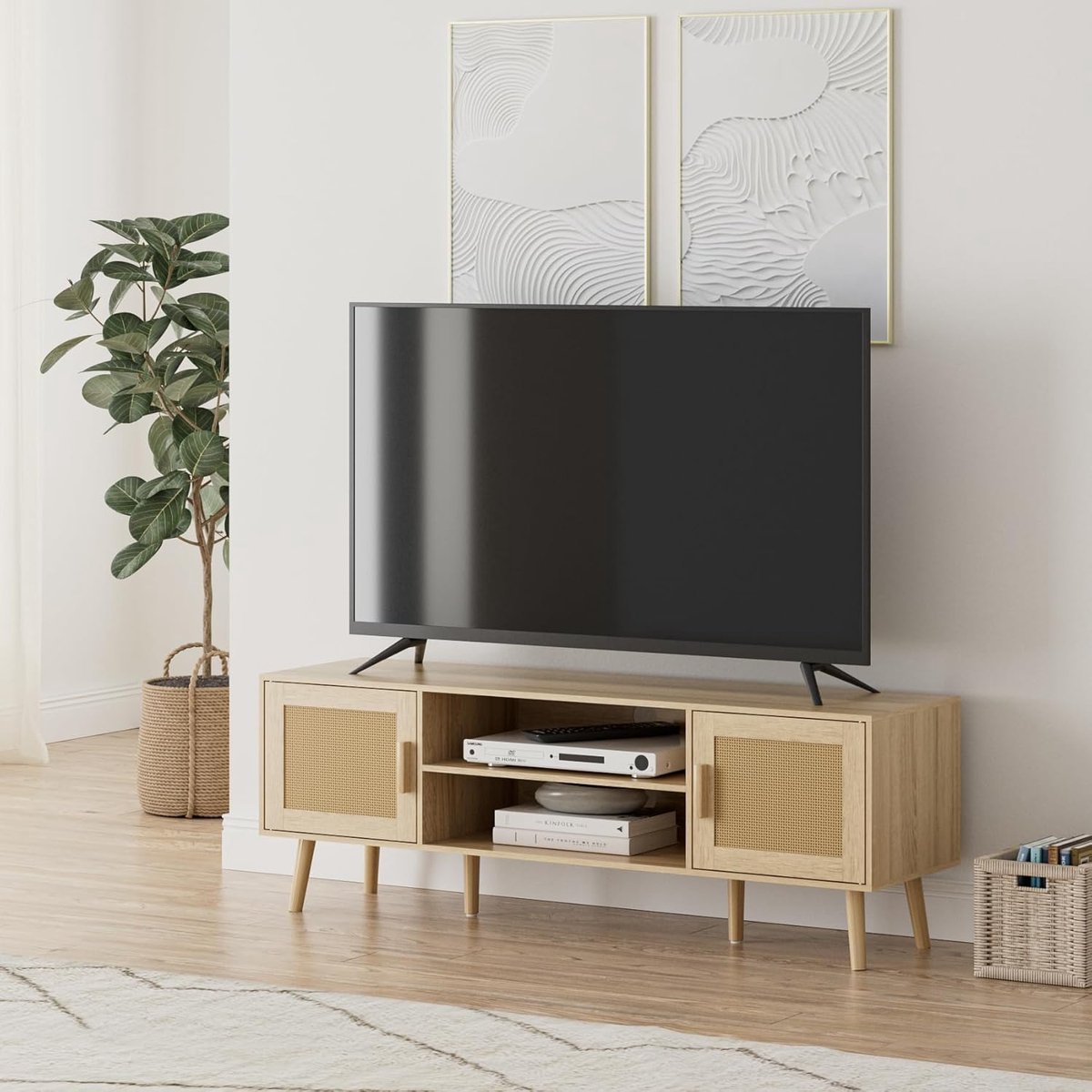 TV-meubel 2-deurs – Urbanhome Milano Lowboard – 137 cm – Eiken – Lage televisiekast met opbergruimte voor TV’s tot 65 inch – Modern TV-meubel voor Woonkamer en Slaapkamer