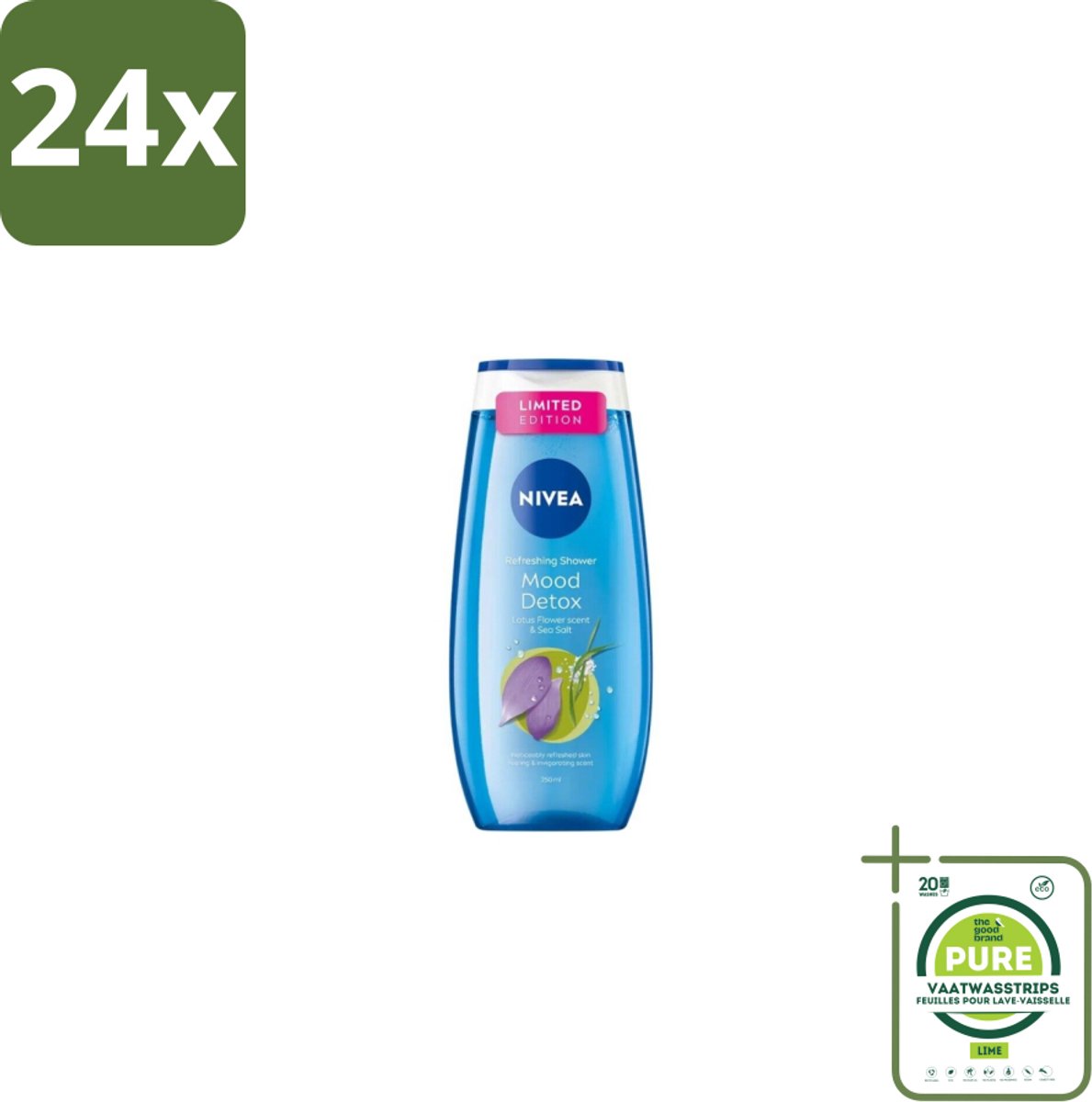 Nivea – Douchegel – Creme Mood Detox – 250 ml - Voordeelverpakking - 24 stuks - Douchegel - Zeezout
