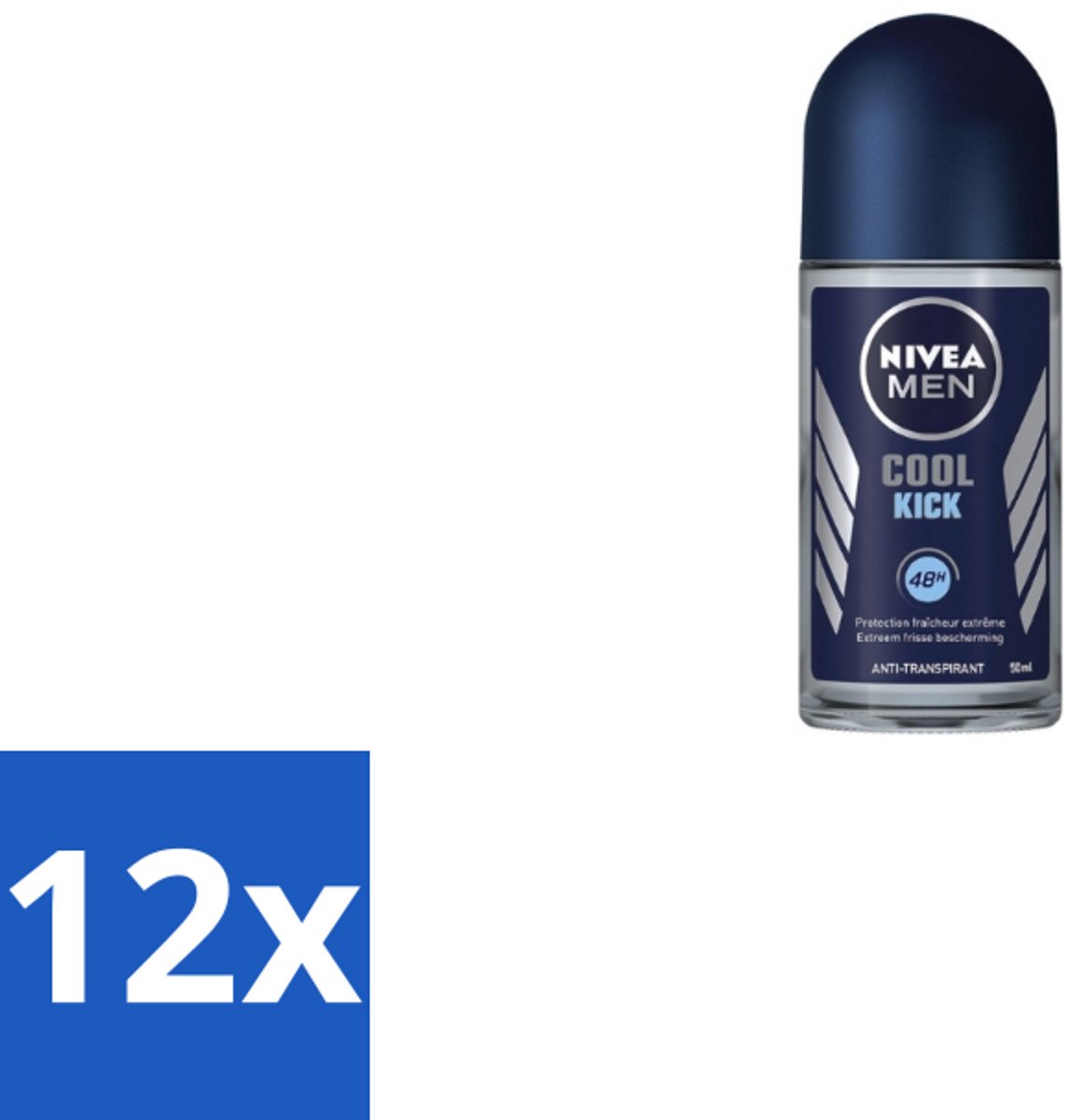 Nivea Men – Deodorant Roller – Cool Kick – 50 ml - Voordeelverpakking - 12 stuks