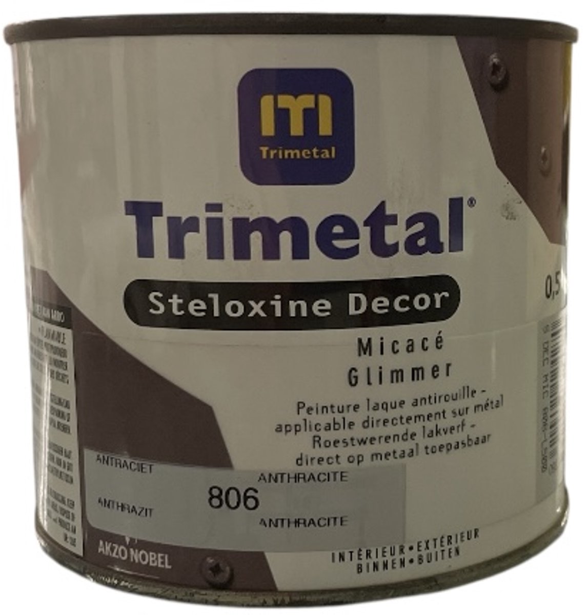 Trimetal Steloxine Decor Glimmer - Solventgedragen roestwerende laklaag op metaal - 0.50 L - Kleur Antraciet