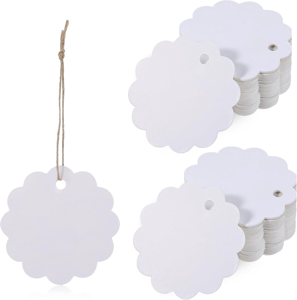 Imperatoris - Cadeau Tags - Labels - Kado Etiketten - Kraftpapier - Wit - Karton aan touwtjes - 100 stuks Hangerlabels - 6 x 6 cm - met jutetouw van 20 meter lang