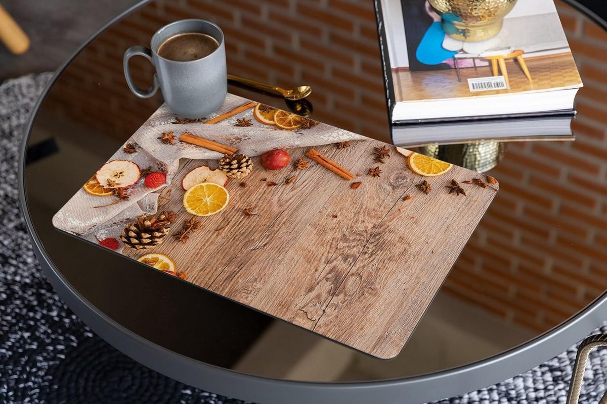 Set van 4 Tafelmatten Kerst met Houtstructuur - Afwasbaar - 43.5 x 28.5 cm