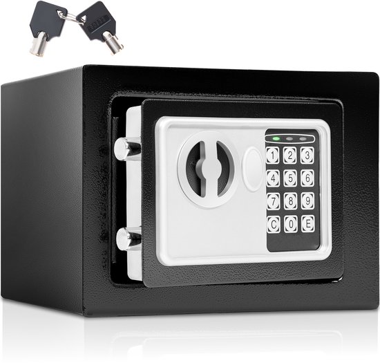 tectake® Elektronische Kluis - Kluisje met Cijferslot - Met Reserve Sleutel - Geldkistje - Dubbelpen Sluitsysteem - LED-display met Akoestisch Signaal - Inclusief 4 Batterijen - 17 x 23 x 17 cm - 2,9kg