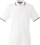 Fruit of the Loom Poloshirt Heren Wit-Blauw maat XXXL Dubbele strepen