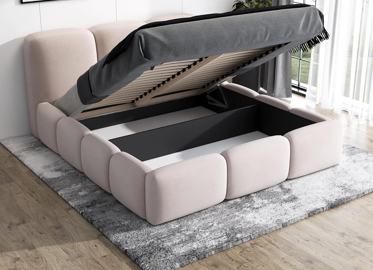 Gestoffeerd Eenpersoonsbed met Opberglade & Lattenbodem 90x200 cm – Modern Bed met Matras – Bruin (Tabak) – Star Comfort Tobacco – Pauwhome