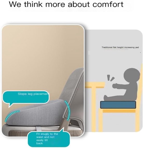 Stoelverhoger voor Eetkamerstoel - Met riempjes en antislip onderkant - Peuterstoelverhoger - Antislip - Kinderzitjekussen - Zitverhoger Peuter Eettafel - Zitverhoger - Booster Seat - Stoelverhoger eettafel - Afneembare - Zitkussen Tafel - Grijs van Bibro — afbeelding 2