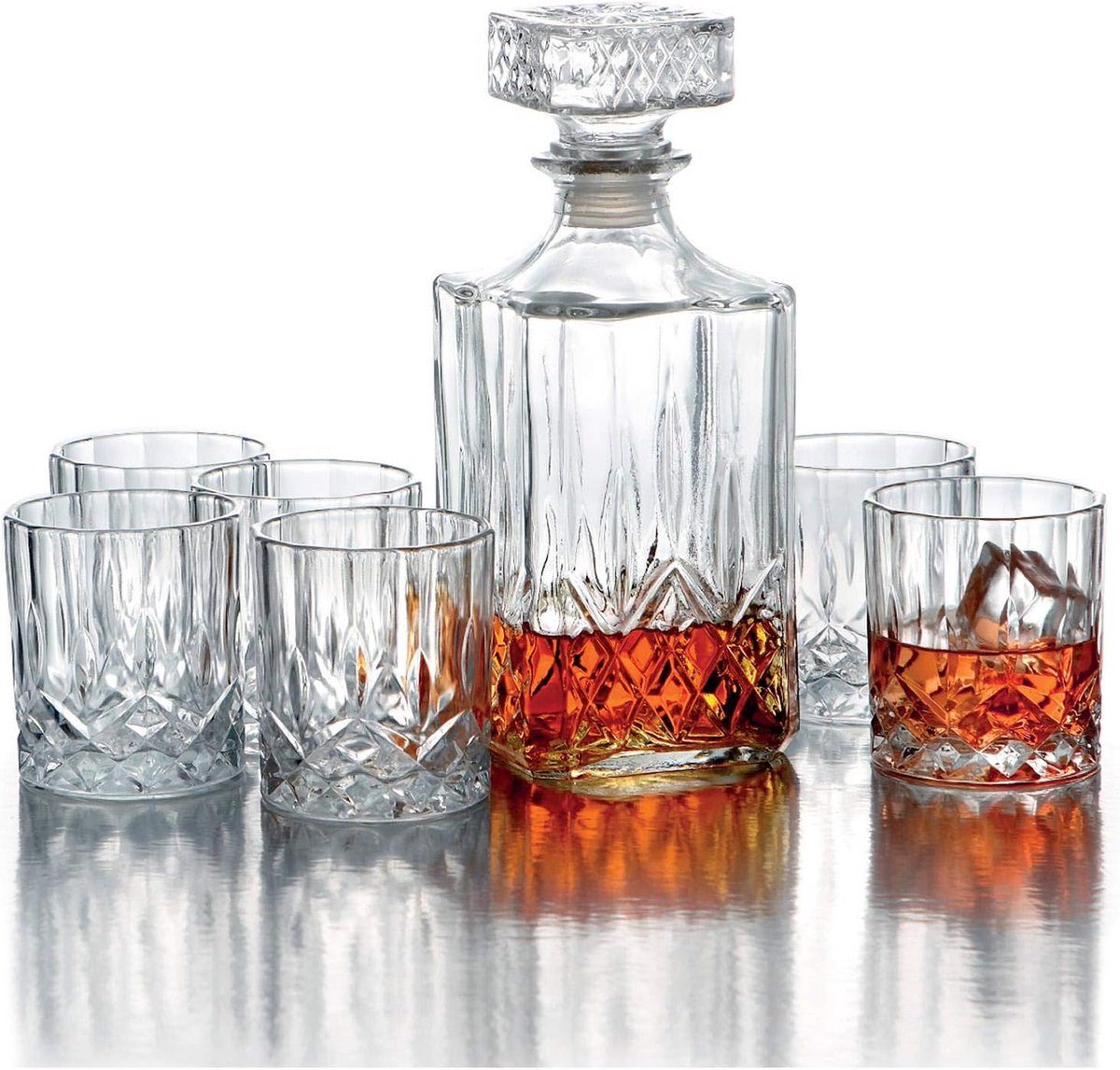 Whisky Serveerset Glas 7-delig: Whiskeyglazen en Karaffenset Transparant